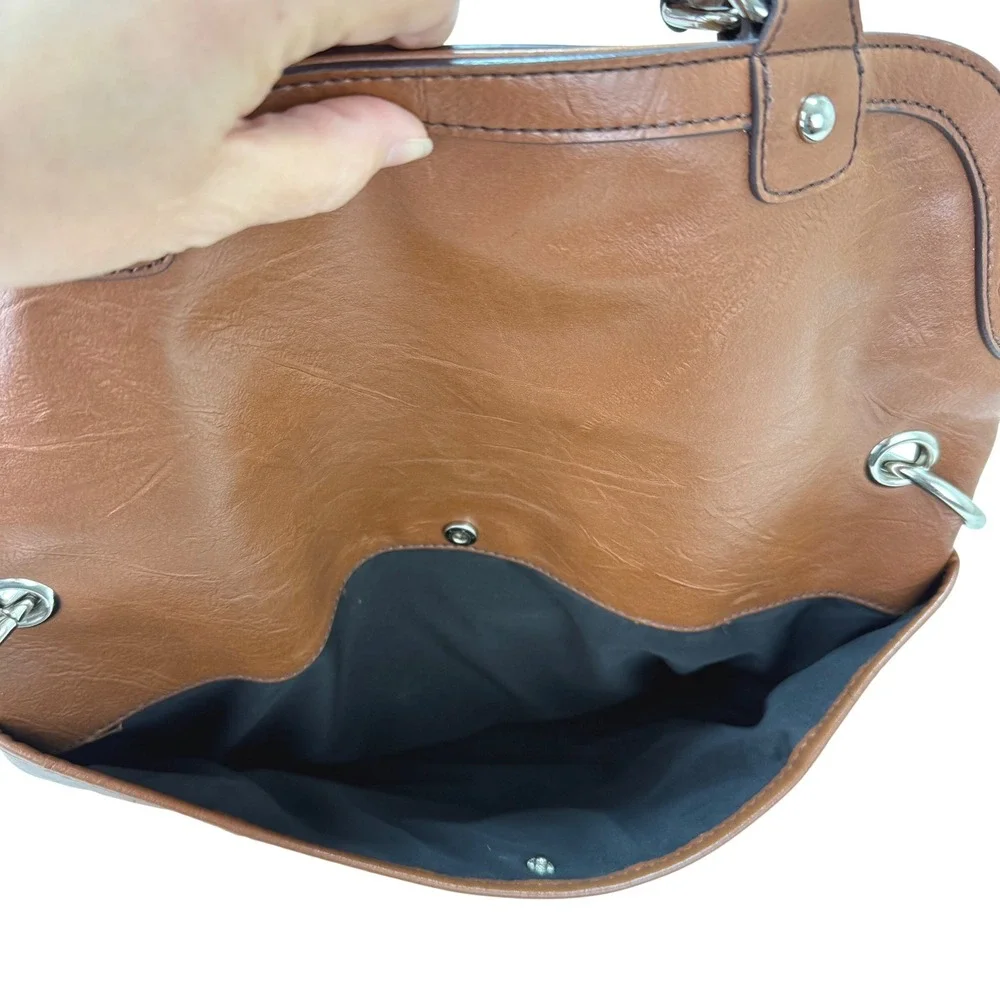 Nine West Handbag Large Brown Foldover Convertible Satchel Crossbody Bag Tote